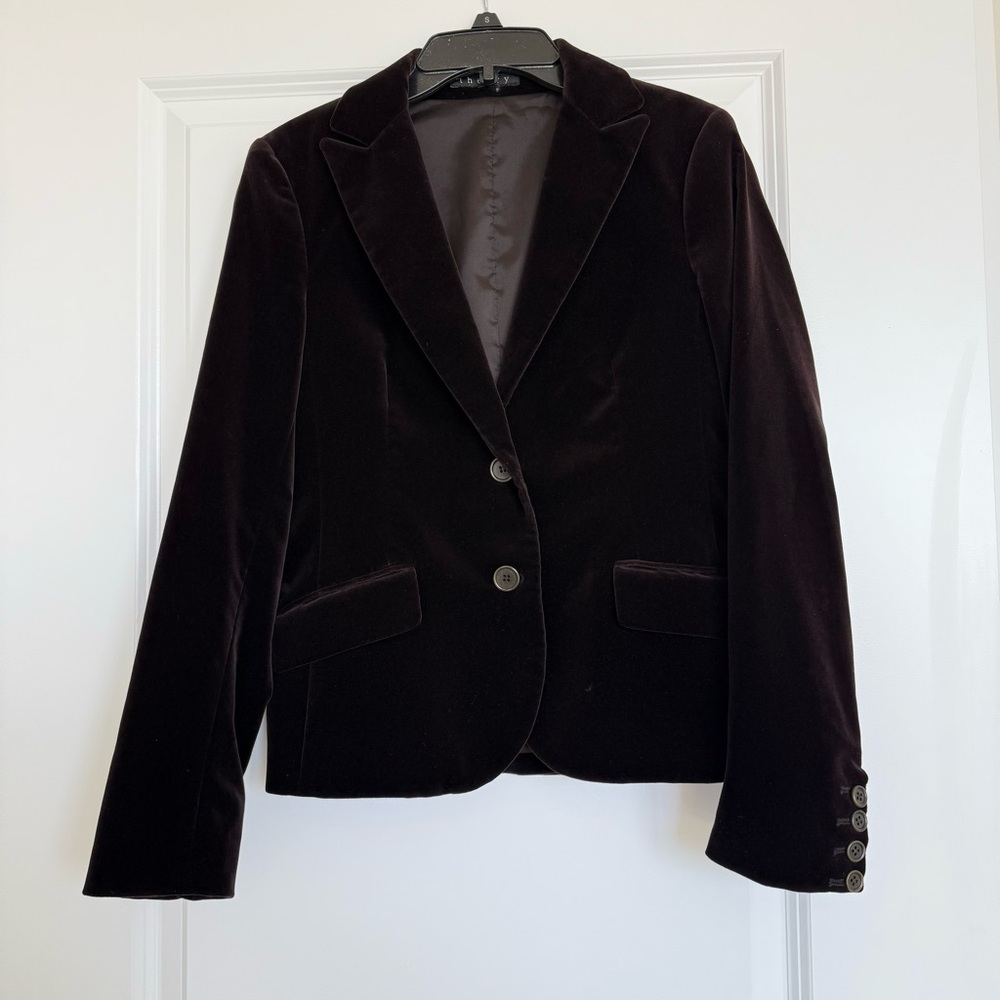Theory Vintage Chocolate Brown Velvet Blazer Size 6